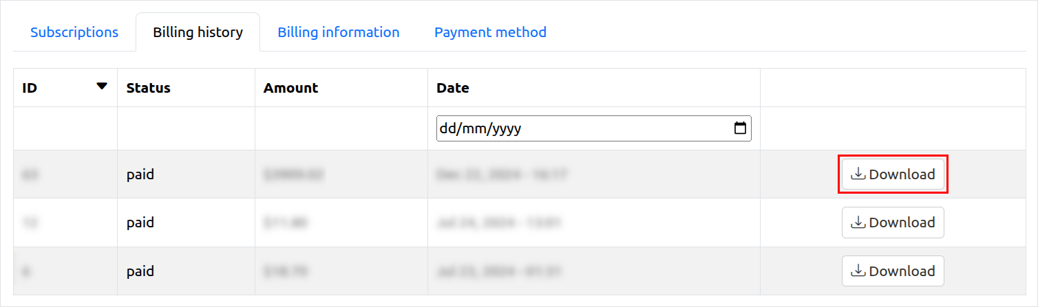 Billing History