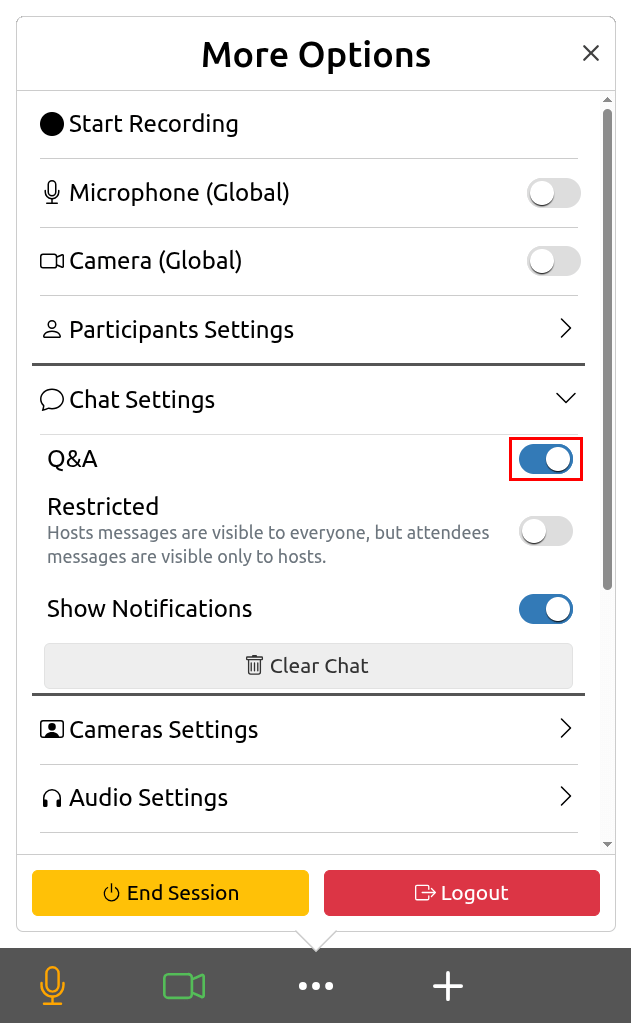 Chat Settings select Q&A