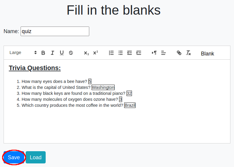 Fill in the blanks editor