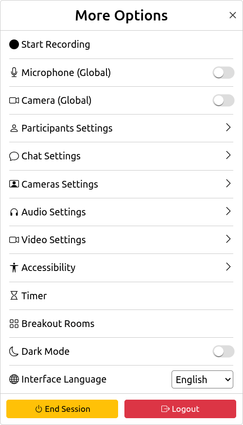 More Options Menu