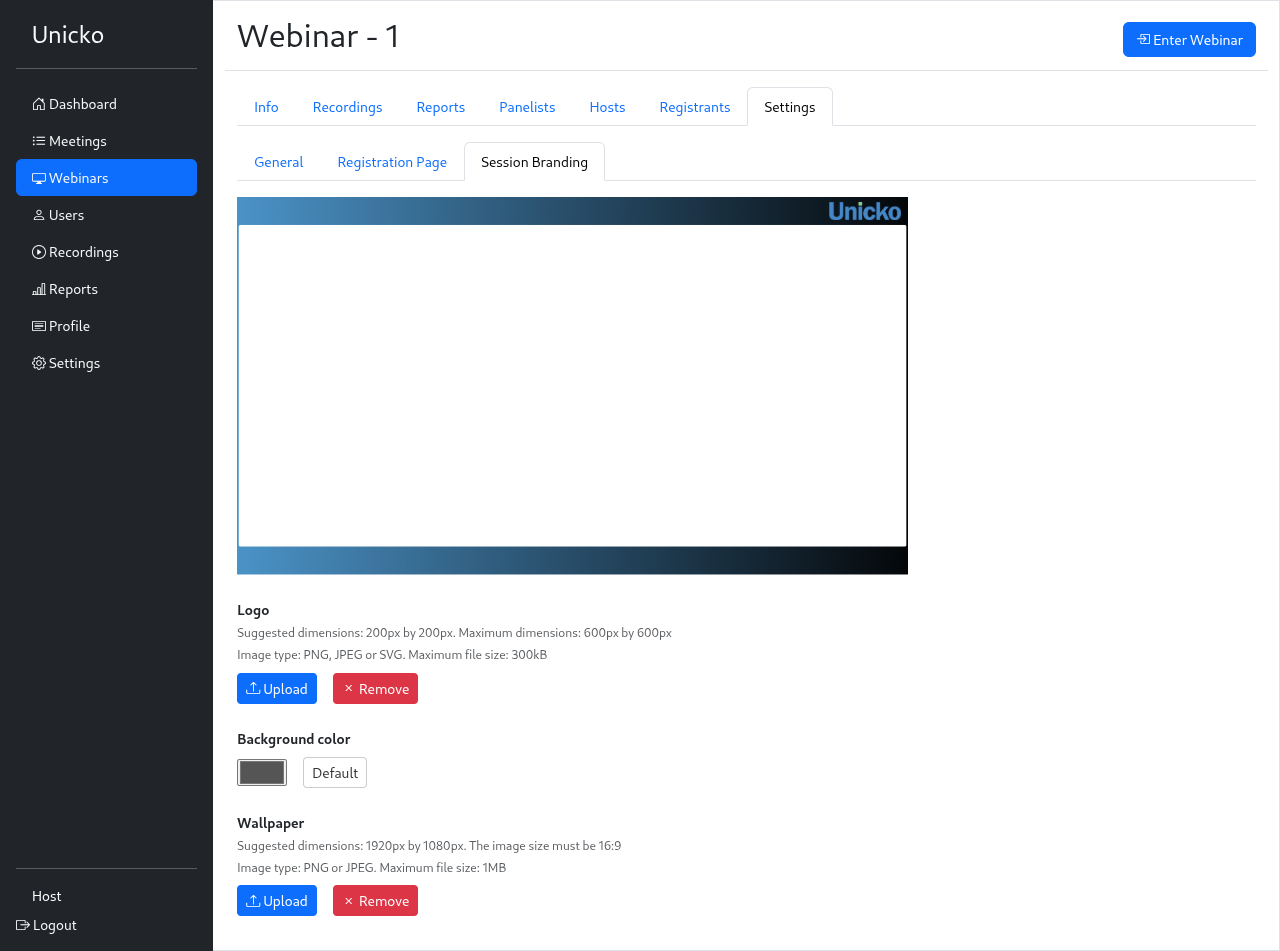 account webinar session branding settings