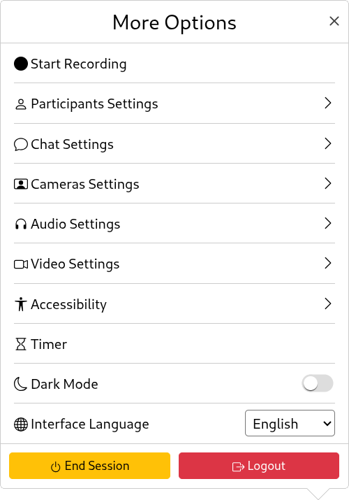 More Options Menu